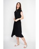 Colette schwarzes langes Kleid aus Leinenmischung mit Hemdkragen