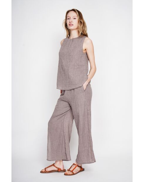 Sandrine Cacao Leinen-Top S und M mit Rundhalsausschnitt