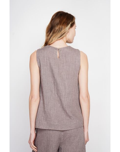 Sandrine Cacao Leinen-Top S und M mit Rundhalsausschnitt