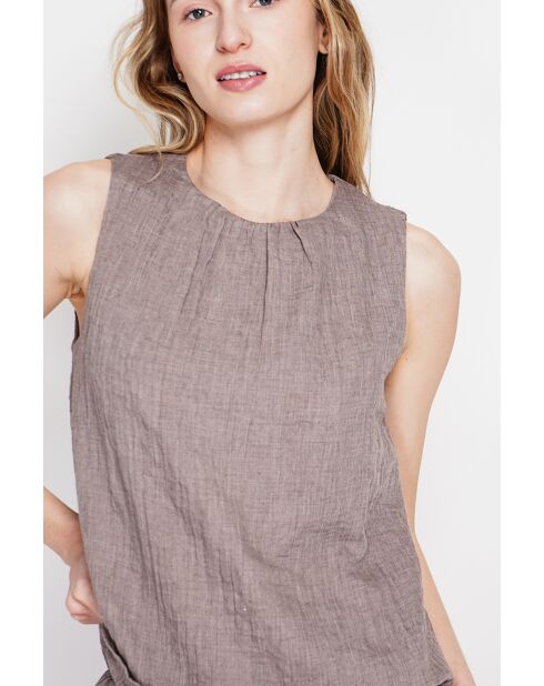 Sandrine Cacao Leinen-Top S und M mit Rundhalsausschnitt