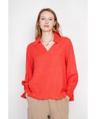 Blouse col chemise en lin Andrée rouge