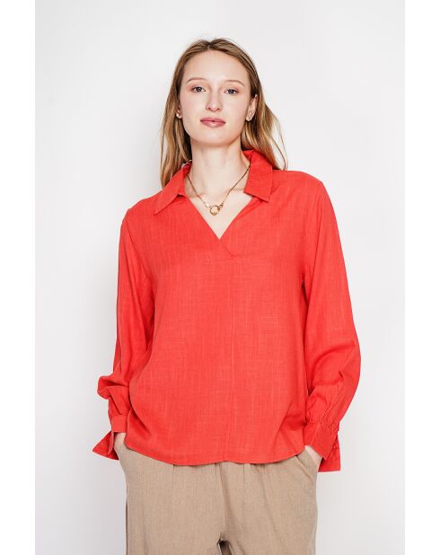 Blouse col chemise en lin Andrée rouge