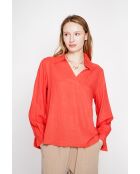 Blouse col chemise en lin Andrée rouge