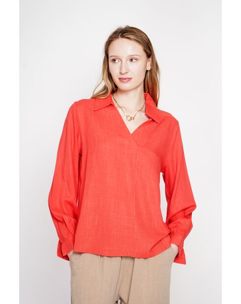 Blouse col chemise en lin Andrée rouge