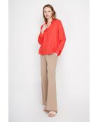 Blouse col chemise en lin Andrée rouge