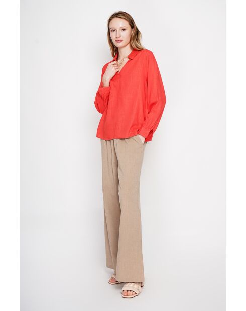 Blouse col chemise en lin Andrée rouge
