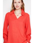 Blouse col chemise en lin Andrée rouge