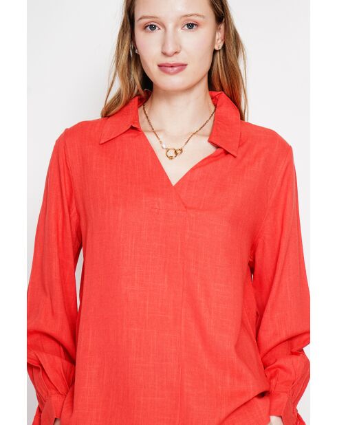 Blouse col chemise en lin Andrée rouge