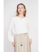 Weiße Leinenbluse mit tunesischem Kragen Suzette