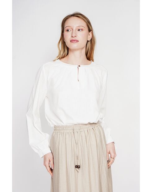 Weiße Leinenbluse mit tunesischem Kragen Suzette