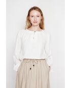 Weiße Leinenbluse mit tunesischem Kragen Suzette