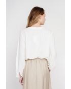 Weiße Leinenbluse mit tunesischem Kragen Suzette