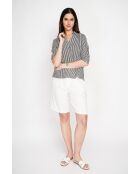 Germaine zwarte blouse van linnenmix met gestreepte overhemdkraag