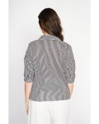 Germaine zwarte blouse van linnenmix met gestreepte overhemdkraag