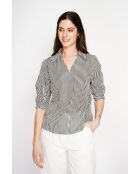 Germaine zwarte blouse van linnenmix met gestreepte overhemdkraag