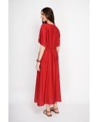 Antoinette Rooibos langes Kleid aus Leinenmischung mit V-Ausschnitt