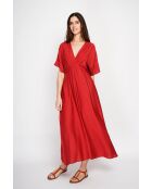 Antoinette Rooibos langes Kleid aus Leinenmischung mit V-Ausschnitt