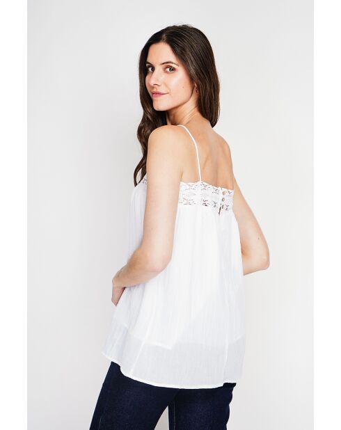 Bernadine Hosenträger aus weißem Leinen mit Spitze