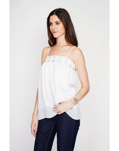 Bernadine Hosenträger aus weißem Leinen mit Spitze