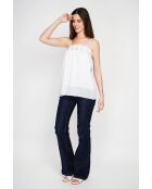 Bernadine Hosenträger aus weißem Leinen mit Spitze