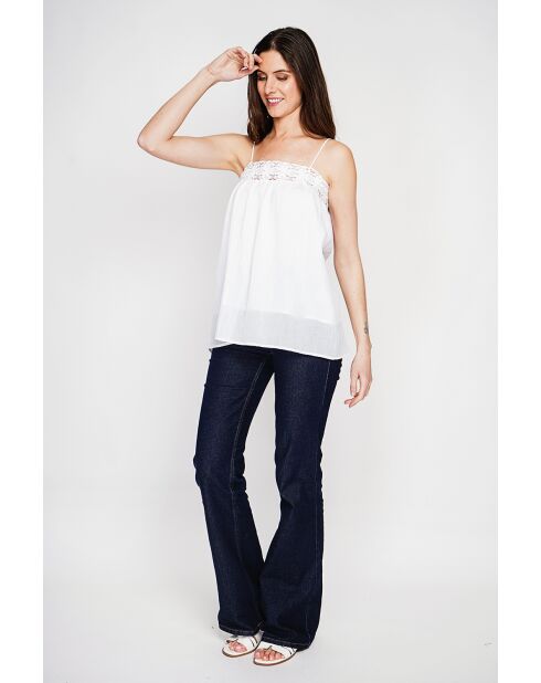 Bernadine Hosenträger aus weißem Leinen mit Spitze