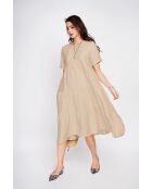 Beiges langes Babydoll-Kleid Francine aus Leinenmischung