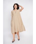 Beiges langes Babydoll-Kleid Francine aus Leinenmischung