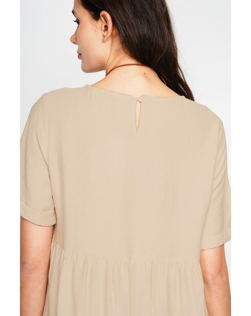 Beiges langes Babydoll-Kleid Francine aus Leinenmischung