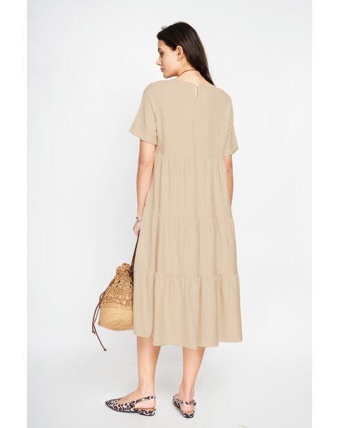 Beiges langes Babydoll-Kleid Francine aus Leinenmischung