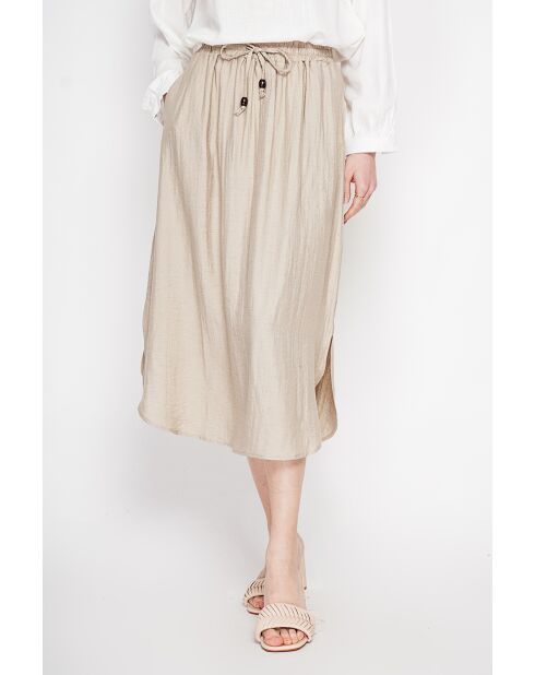 Odette beige uitlopende lange rok van linnenmix