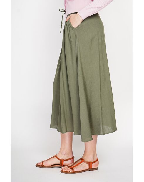 Georgette khakifarbener Rock aus Leinenmischung mit langer Taille