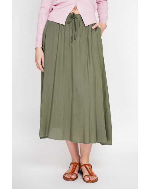 Georgette khakifarbener Rock aus Leinenmischung mit langer Taille