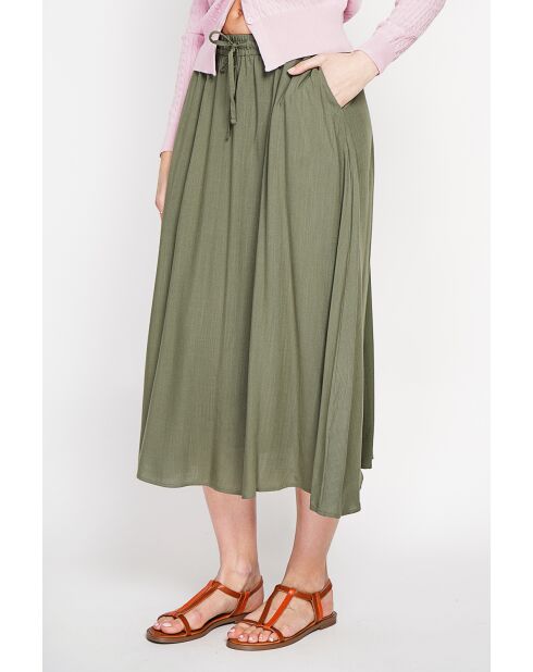 Georgette khakifarbener Rock aus Leinenmischung mit langer Taille