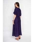 Antoinette marineblau langes Kleid aus Leinenmischung mit V-Ausschnitt