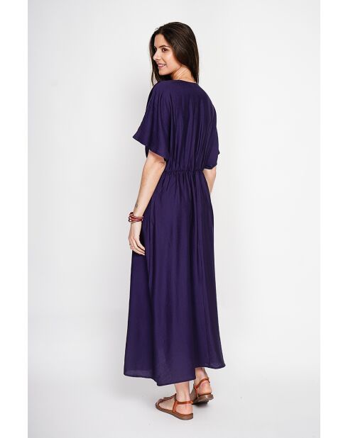 Antoinette marineblau langes Kleid aus Leinenmischung mit V-Ausschnitt