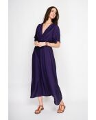 Antoinette marineblau langes Kleid aus Leinenmischung mit V-Ausschnitt