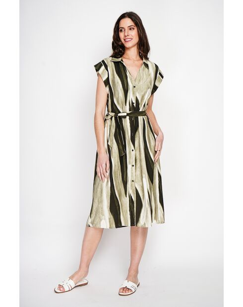 Khakifarbenes Hemdkleid Lucette aus einer Leinenmischung