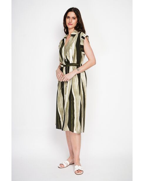 Khakifarbenes Hemdkleid Lucette aus einer Leinenmischung