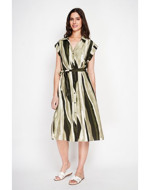 Khakifarbenes Hemdkleid Lucette aus einer Leinenmischung