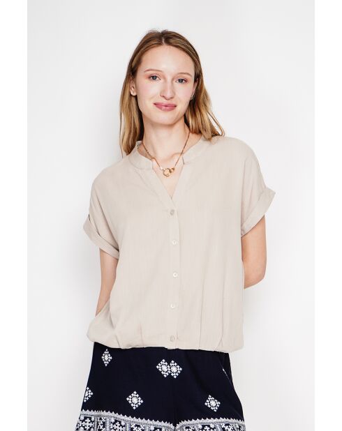 Josée beigefarbenes Hemd aus Leinenmischung mit tunesischem Kragen