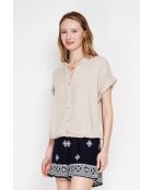 Josée beigefarbenes Hemd aus Leinenmischung mit tunesischem Kragen