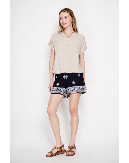 Josée beigefarbenes Hemd aus Leinenmischung mit tunesischem Kragen