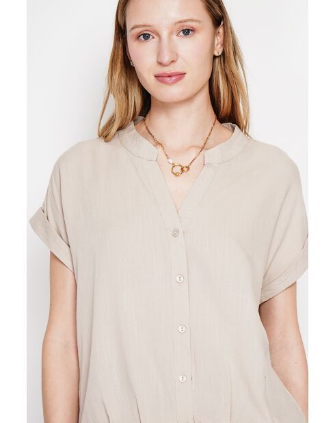 Josée beigefarbenes Hemd aus Leinenmischung mit tunesischem Kragen
