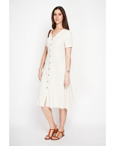 Simone beige linnen lange jurk