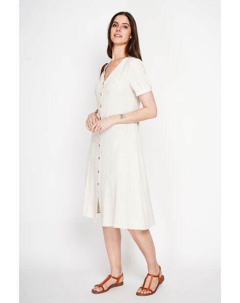 Simone beige linnen lange jurk