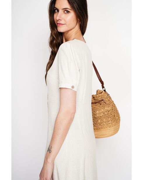 Simone beige linnen lange jurk