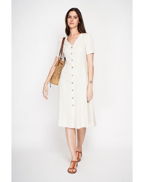 Simone beige linnen lange jurk