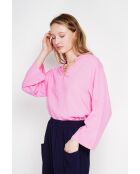 Yvonne Fushia Loose Fit Bluse aus Leinenmischung mit V-Ausschnitt