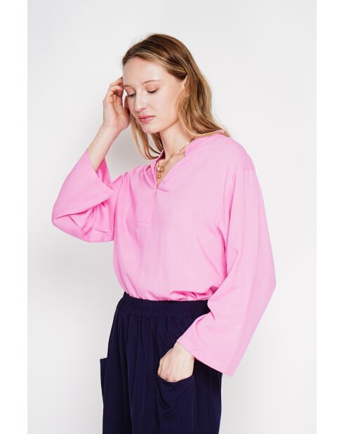 Yvonne Fushia Loose Fit Bluse aus Leinenmischung mit V-Ausschnitt