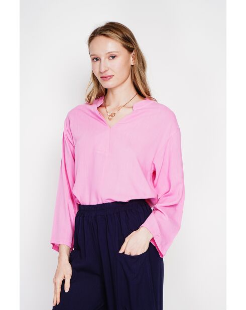 Yvonne Fushia Loose Fit Bluse aus Leinenmischung mit V-Ausschnitt